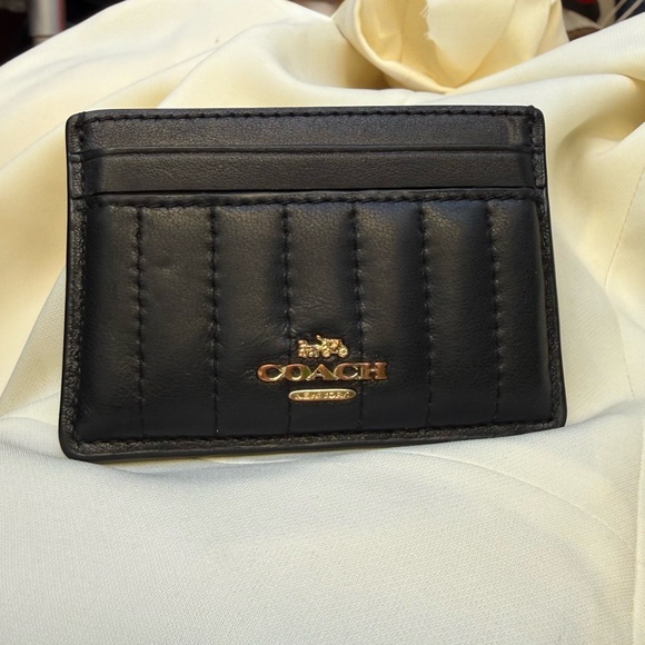 COACH Linear Quilting Card Case in Black Nappa Leather 2980 - Picture 2 of 10